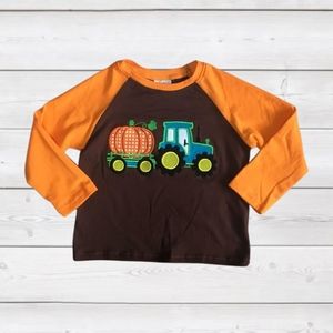 7/8 Boys Pumpkin Tractor raglan shirt